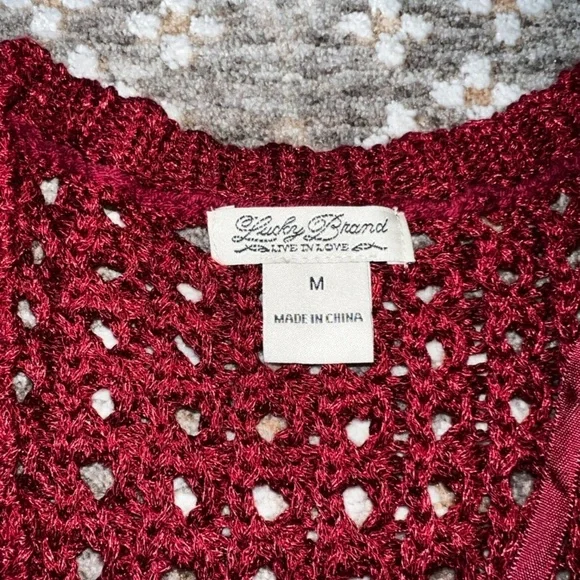 Lucky Brand Metallic Burgundy Crochet Sweater - Picture 3 of 3